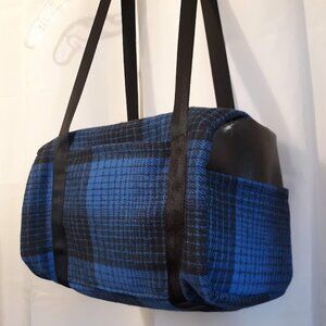 New Plaid Wool Twill Carpet Bag Blue Black classic Mini Duffle travel bag 12x6x6